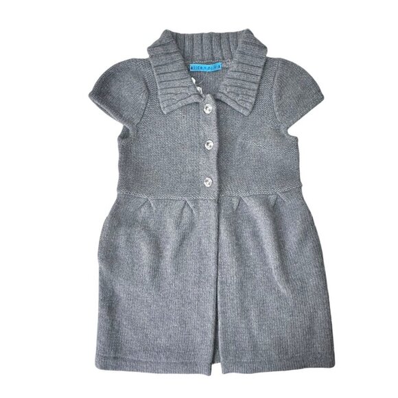 NEW ALICE OLIVIA Sweater Dress Girl’s Sz.5-6 Gray Angora Knit Front Buttons - Picture 1 of 11